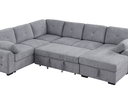 Nyhan - Upholstered Corner Sectional With Pull Out Loveseat And Storaged Chaise - Light Gray