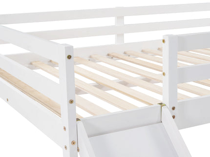 Full Loft Bed With Slide, Multifunctional Design - White