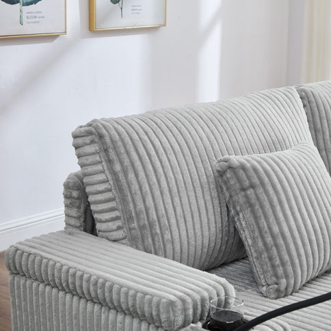 Modern Chaise Sofa With Adjustable Backrest, Cup Holders, Phone Holder & Storage Compartments For Living Room