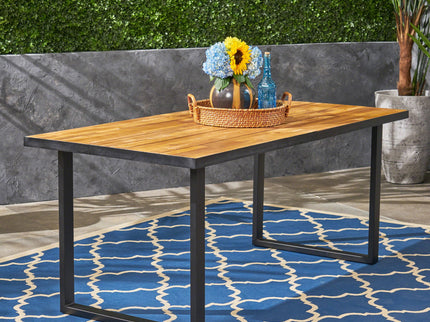Outdoor Dining Table With U Shape Legs And Slat Top Table - Teak