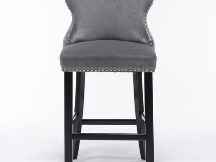 Contemporary Upholstered Wing-Back Barstools With Button Tufted Decoration And Wooden Legs, And Nailhead Trim, Leisure Style Bar Chairs, Bar Stools (Set of 2)