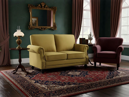 Loveseat Sofa With Nailhead Detail & Turned Legs, 2 Seater Upholstered Couch