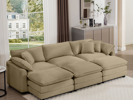 Oversized Modular Cushion Sofa With Ottoman, Low Back, Deep Seating Sofa Set