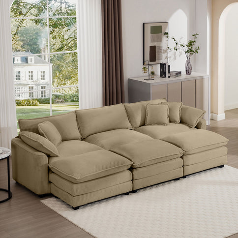 Oversized Modular Cushion Sofa With Ottoman, Low Back, Deep Seating Sofa Set