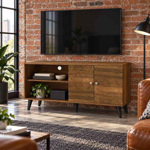 Amidon - TV Stand, With 2 Storage Shelves And 1 Cabinet