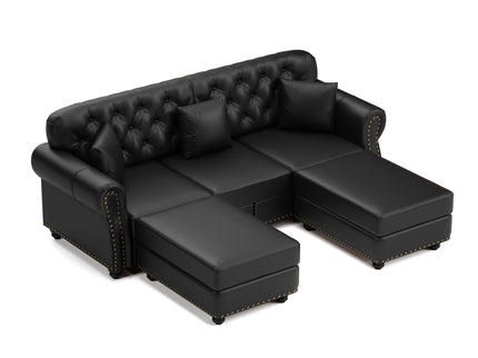 Upholstered Sofa With Nailhead Trim, Rolled Armrests With Ottoman