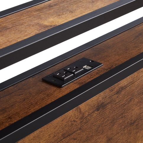 Platform Bed Frame With Wooden Headboard And Footboard, USB Liner