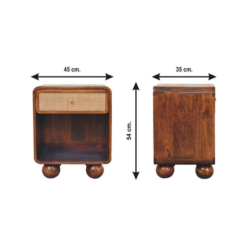 Open Woven Bedside Table, 1 Drawer - Chestnut