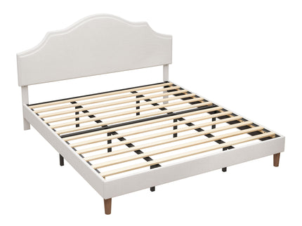 King Size, Upholstered Platform Bed Frame With Adjustable Headboard, No Box Spring Needed - White