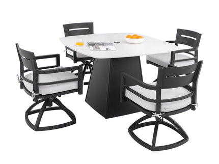 Outdoor Patio Dining Set, Squircle Dining Table, Dining Chairs With Sunbrella Cushions