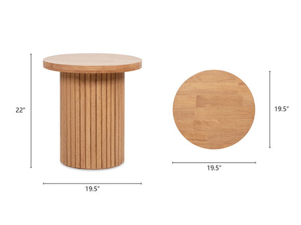 Kenzie - Fluted Pillar Round Accent Side Table - Light Natural Brown