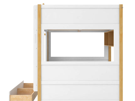 Bunk Bed With House Shaped Guardrails, Storage Shelves, And Trundle
