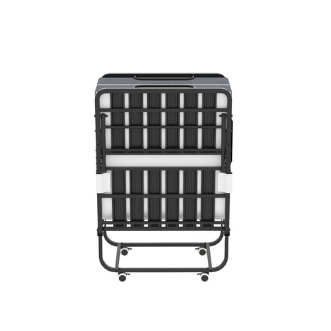 Twin Folding Bed With Memory Foam Mattress, On Wheels, Portable Bed For Adults & Guests - Black