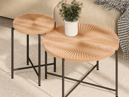Radial - Pattern Coffee And End Table Set Waterproof Cover, Distressed Cylindrical Design (Set of 2)