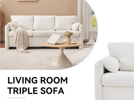 Modern 3 Seater Sofa Chenille Couch Plush Triple Seater Sofa With High Density Foam Cushions, Deep Seat Living Room Couch For Family Room, Apartment & Home Theater - Ivory White