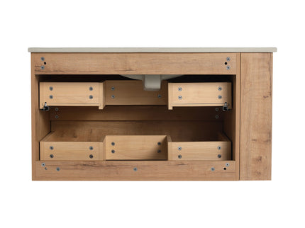 Modern Wall Mounted Bathroom Vanity With Ceramic Sink And Storage Rack, 2 Soft Close Drawers