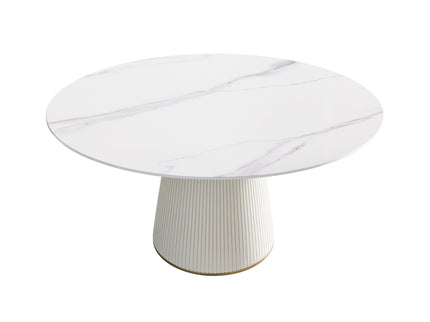 Modern Artificial Stone Round Plywood Base Dining Table, Can Accommodate 8 People, (Not Including Chairs) - White / Beige