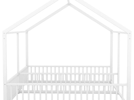 Metal Twin Size House Platform Beds 2 Shared Beds - Antique White