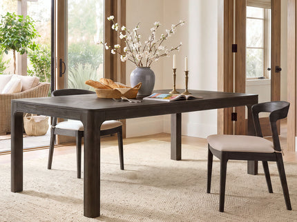 Rectangular Dining Table With Parquet Top, Rounded Corners