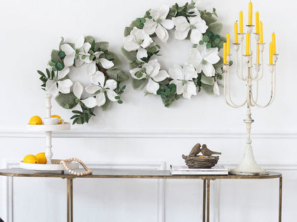 Two Tiered Round Wooden Tray - White