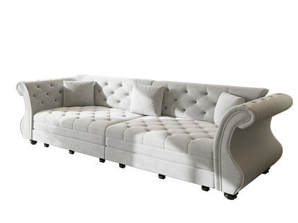 Oversized Chesterfield Pull Out Sofa Bed, Roll Arm Couch With Flower Tufting For Living Room