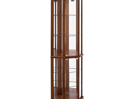 6 Shelf Lighted Corner Curio Cabinet With Adjustable Tempered Glass Shelves And Mirror Back (E26 Light Bulb Not Included)