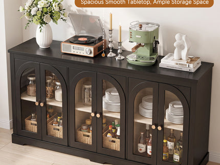 Modern Arched Glass Sideboard With 6 Doors, Buffet Cabinet With Storage And Adjustable Shelves