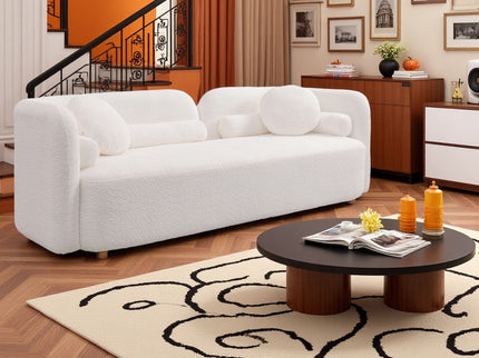 3 Seater Sofa Couch With Throw Pillows For Living Room - White