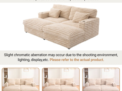 Oversized Double Chaise Lounge Sofa Bed With USB Ports And Cup Holders