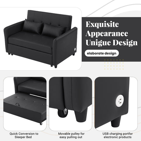 Convertible Sleeper Sofa Bed With 3 USB Ports