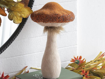 Mushroom Holiday Ornament, For Harvest Festival Fall Festival & Thanksgiving Table Decorations (Set of 2) - Beige / Orange