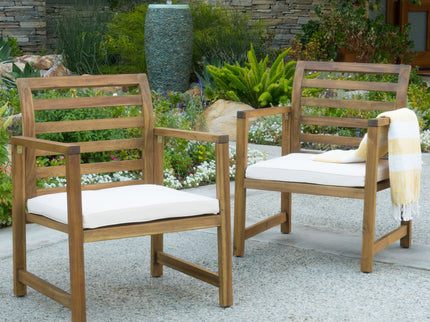 Outdoor Acacia Wood Club Chairs, 2 Pieces Set - Natural Stained / White