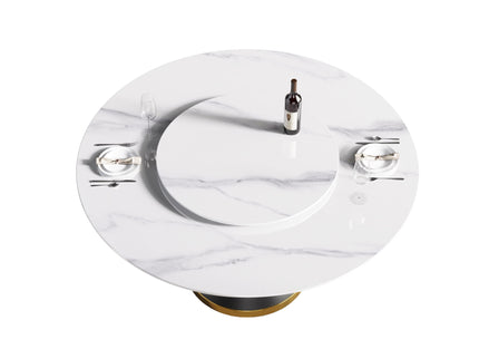 Modern Artificial Stone Round Carbon Steel Base Dining Table Stone Turntable