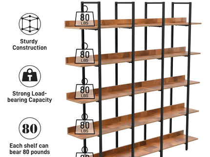 Vintage Industrial 5 Tier Open Bookcase