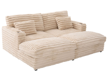 Oversized Double Chaise Lounge Sofa Bed With USB Ports And Cup Holders