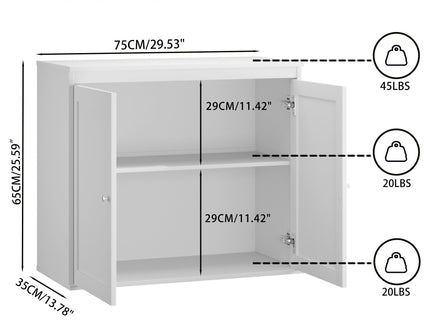 Kitchen Storage Cabinet With Double Doors, Adjustable Shelves, Sideboard Buffet For Dining Room - White
