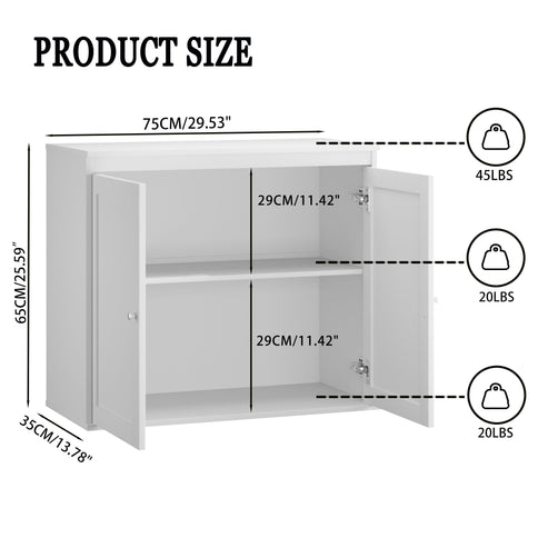 Kitchen Storage Cabinet With Double Doors, Adjustable Shelves, Sideboard Buffet For Dining Room - White