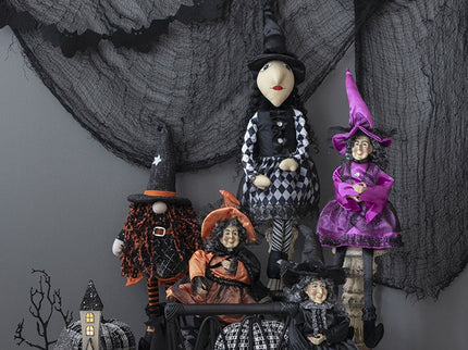 Standing Gnome With Banner & Spring Body, For Halloween Decor - Black / Orange / White
