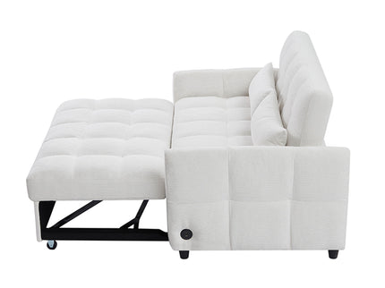 Loveseat Sofa Pull-Out Bed With Adjustable Backrest, 3 USB Ports And 2 Lumbar Pillows For Living Room