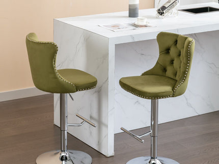 Swivel Barstools Adjusatble Seat Height From 25-33", Modern Upholstered Base Bar Stools With Backs Comfortable Tufted For Home Pub And Kitchen Island (Set of 2)