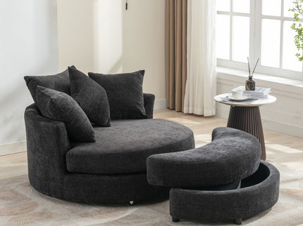 360° Swivel Accent Barrel Chair With Storage Ottoman & 4 Pillows, Modern Leisure Chair Round Accent For Living Room