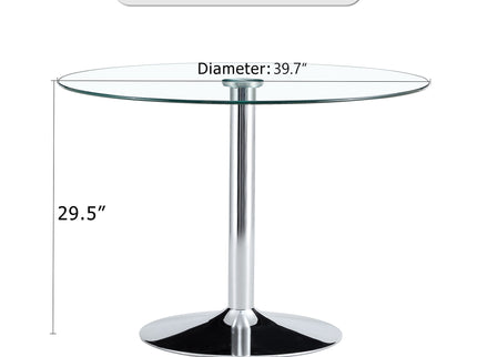 Modern Minimalist Circular Dining Table With Glass Top And Electroplated Metal Legs For Restaurants And Living Rooms - Silver / Transparent