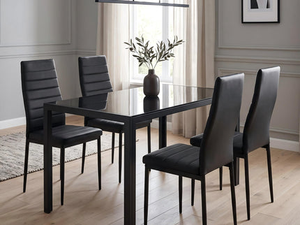 5 Pieces Dining Table Set For 4, Kitchen Room Tempered Glass Dining Table, 4 Faux Leather Chairs - Black