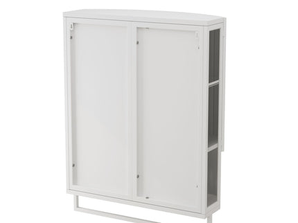 Arched Glass Double Door Wardrobe With Shatterproof Mirror, Open Shelf & Towel Rack
