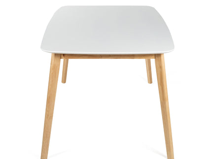 Dining Table With Splayed Rubberwood Legs & Faux Wood Tabletop, Mid Century Modern - White Oak