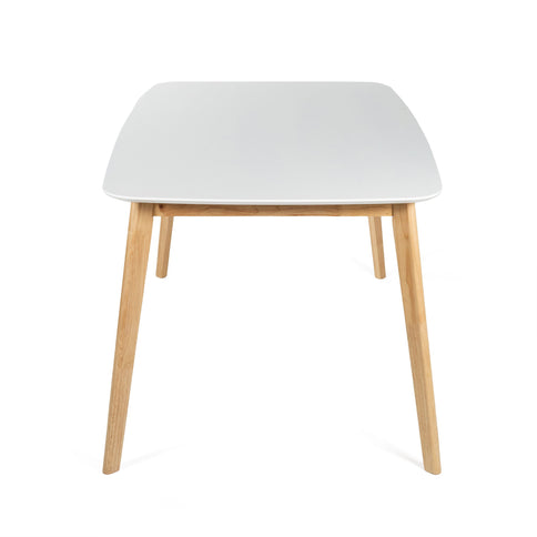 Dining Table With Splayed Rubberwood Legs & Faux Wood Tabletop, Mid Century Modern - White Oak