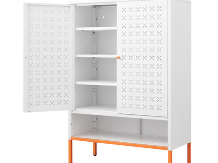 Grid Double Door Shoe Cabinet With Adjustable Compartments And Moisture-Proof Design In Metal