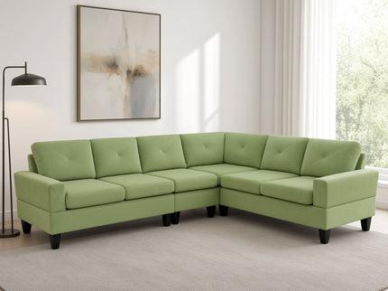 Modular L - Shaped Sectional Sofa, 6 Seater, 4 Piece Couch With Chaise - Green