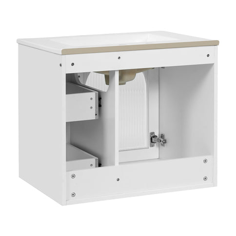 Wall-Mounted Bathroom Vanity Set With Sink, 2 Drawers And Soft-Close Door