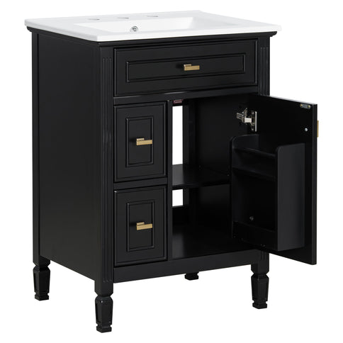 Modern Bathroom Vanity With Sink, Flip Drawer, 2 Drawers, Adjustable Shelf